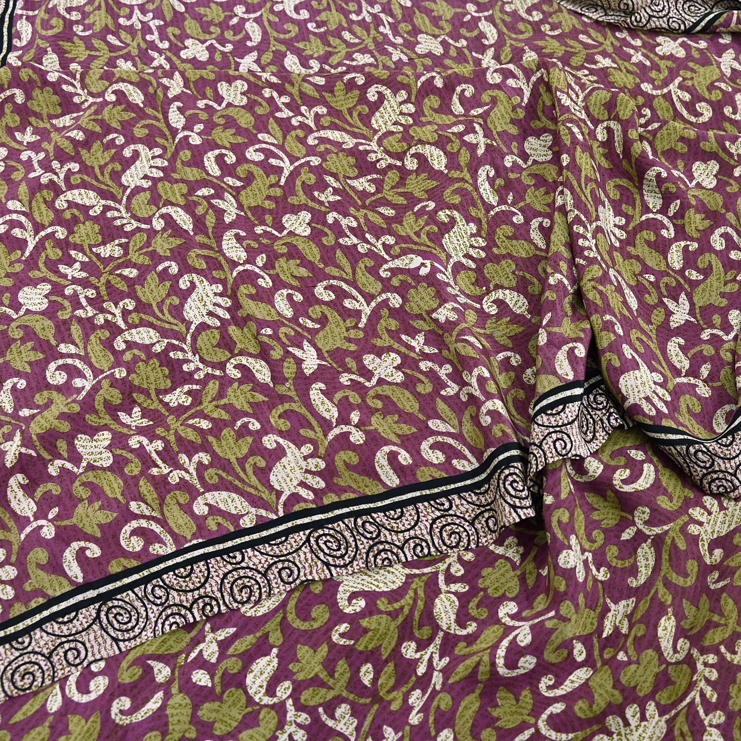 Indian Vintage Sari Purple Pure Crepe Silk Printed Sarees 5yd Sewing Soft Craft Fabric Wrap Dress Making Crafting Quilting Upcycle