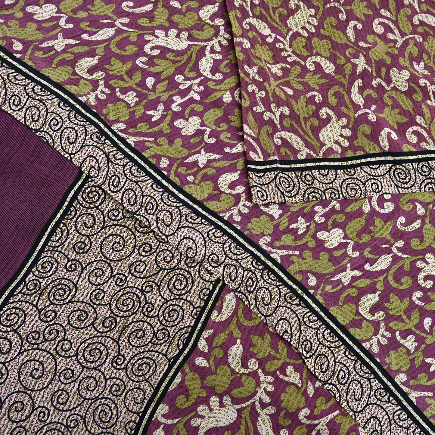 Indian Vintage Sari Purple Pure Crepe Silk Printed Sarees 5yd Sewing Soft Craft Fabric Wrap Dress Making Crafting Quilting Upcycle