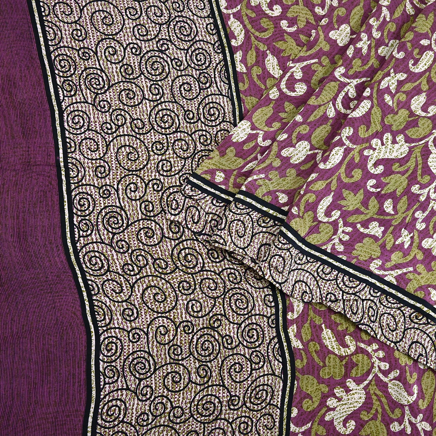 Indian Vintage Sari Purple Pure Crepe Silk Printed Sarees 5yd Sewing Soft Craft Fabric Wrap Dress Making Crafting Quilting Upcycle