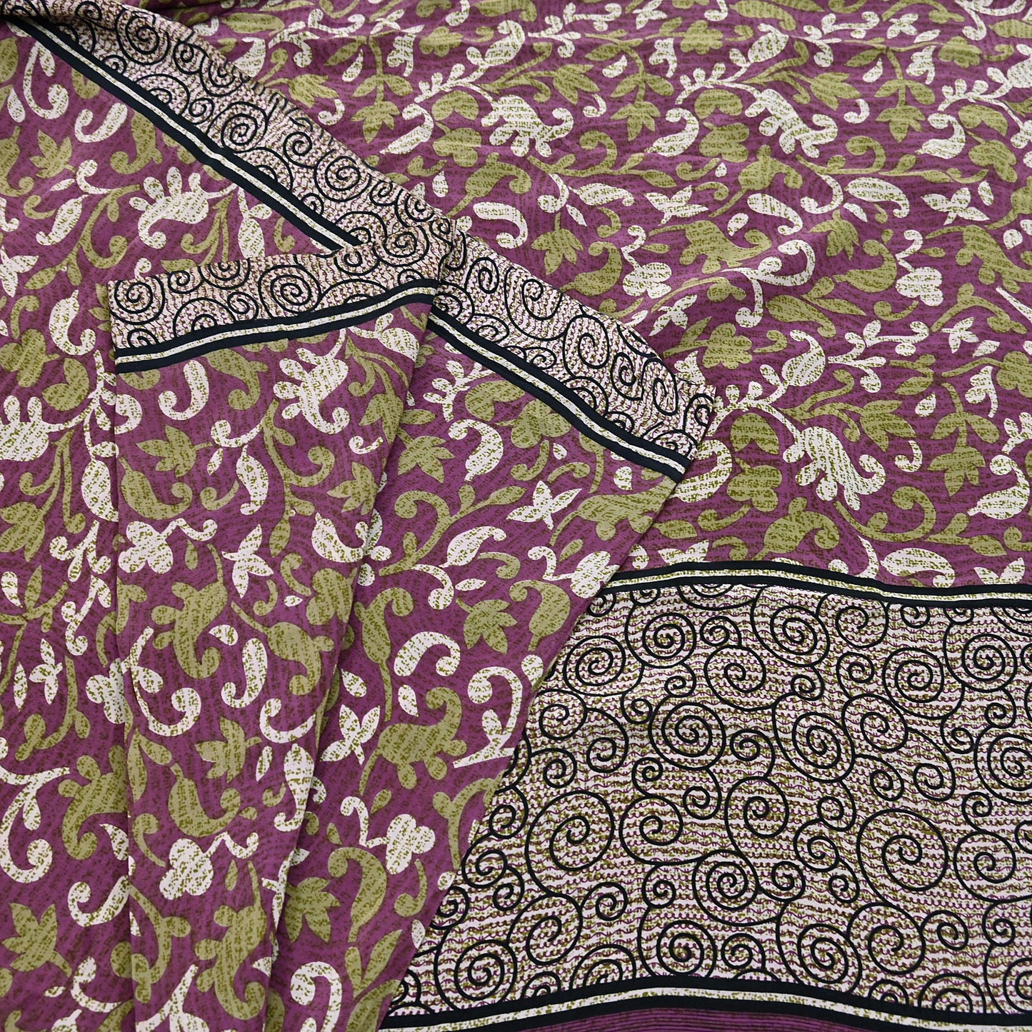 Indian Vintage Sari Purple Pure Crepe Silk Printed Sarees 5yd Sewing Soft Craft Fabric Wrap Dress Making Crafting Quilting Upcycle