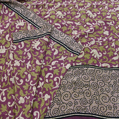 Indian Vintage Sari Purple Pure Crepe Silk Printed Sarees 5yd Sewing Soft Craft Fabric Wrap Dress Making Crafting Quilting Upcycle