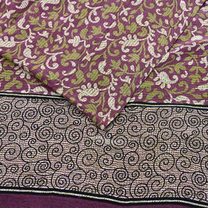 Indian Vintage Sari Purple Pure Crepe Silk Printed Sarees 5yd Sewing Soft Craft Fabric Wrap Dress Making Crafting Quilting Upcycle