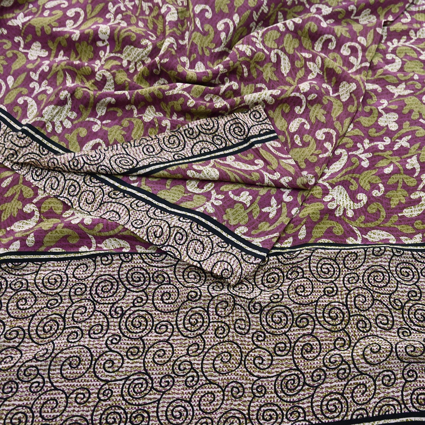 Indian Vintage Sari Purple Pure Crepe Silk Printed Sarees 5yd Sewing Soft Craft Fabric Wrap Dress Making Crafting Quilting Upcycle