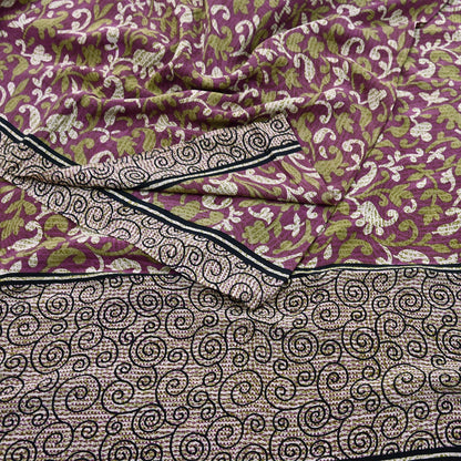 Indian Vintage Sari Purple Pure Crepe Silk Printed Sarees 5yd Sewing Soft Craft Fabric Wrap Dress Making Crafting Quilting Upcycle