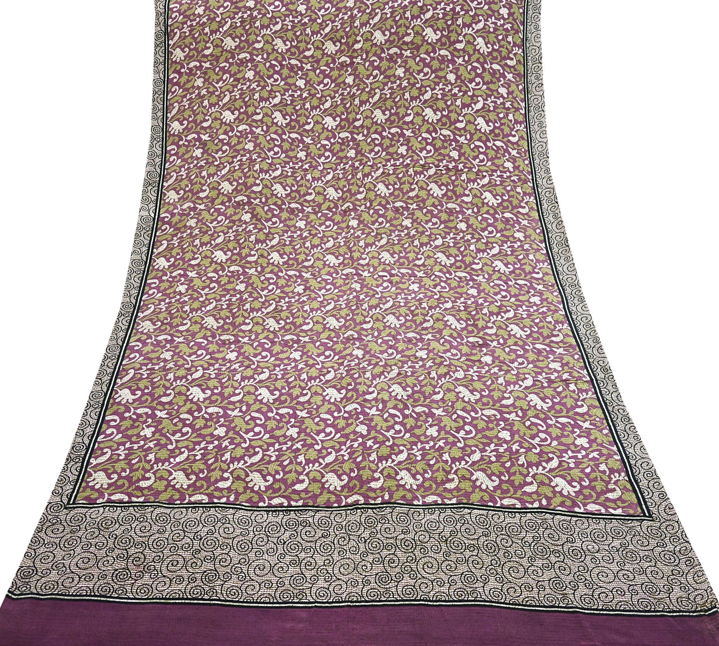 Indian Vintage Sari Purple Pure Crepe Silk Printed Sarees 5yd Sewing Soft Craft Fabric Wrap Dress Making Crafting Quilting Upcycle