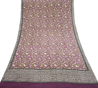 Indian Vintage Sari Purple Pure Crepe Silk Printed Sarees 5yd Sewing Soft Craft Fabric Wrap Dress Making Crafting Quilting Upcycle