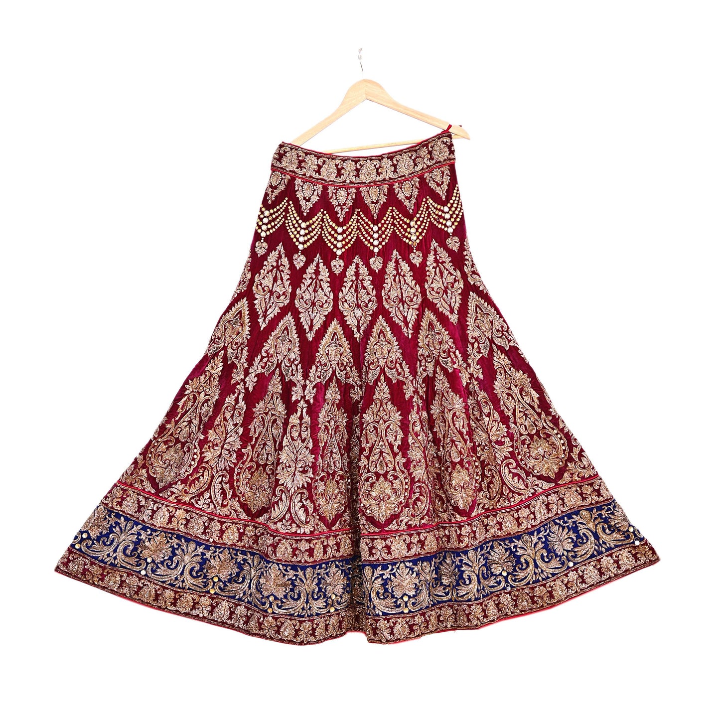 Manish Malhotra Red Velvet Lehenga Skirt Heavy Zardozi Dabka Embroidery Indian Bridal Wear, Designer Couture Wedding Outfit