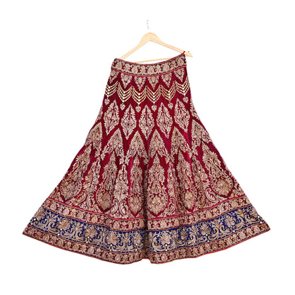 Manish Malhotra Red Velvet Lehenga Skirt Heavy Zardozi Dabka Embroidery Indian Bridal Wear, Designer Couture Wedding Outfit