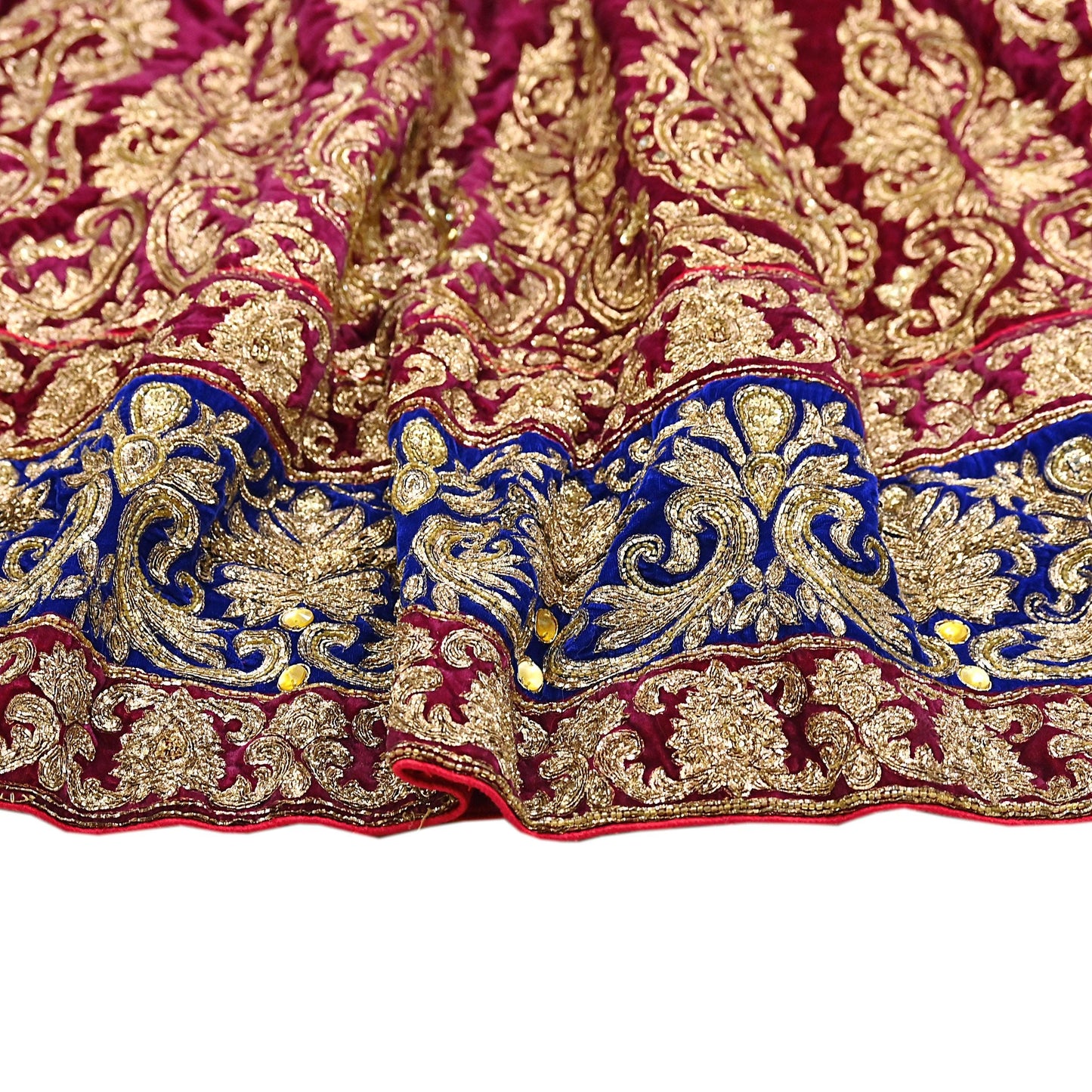 Manish Malhotra Red Velvet Lehenga Skirt Heavy Zardozi Dabka Embroidery Indian Bridal Wear, Designer Couture Wedding Outfit