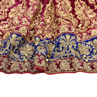 Manish Malhotra Red Velvet Lehenga Skirt Heavy Zardozi Dabka Embroidery Indian Bridal Wear, Designer Couture Wedding Outfit