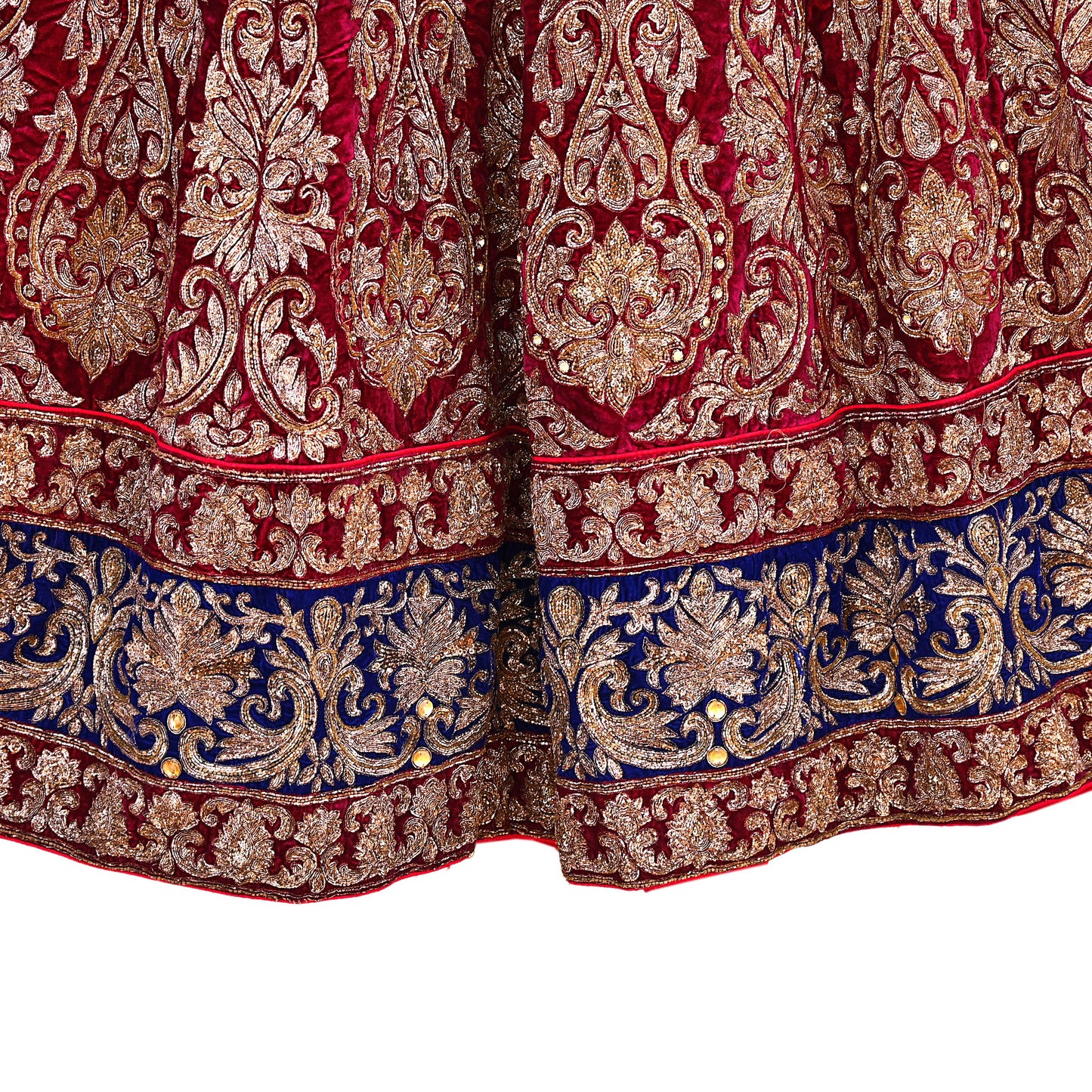 Manish Malhotra Red Velvet Lehenga Skirt Heavy Zardozi Dabka Embroidery Indian Bridal Wear, Designer Couture Wedding Outfit