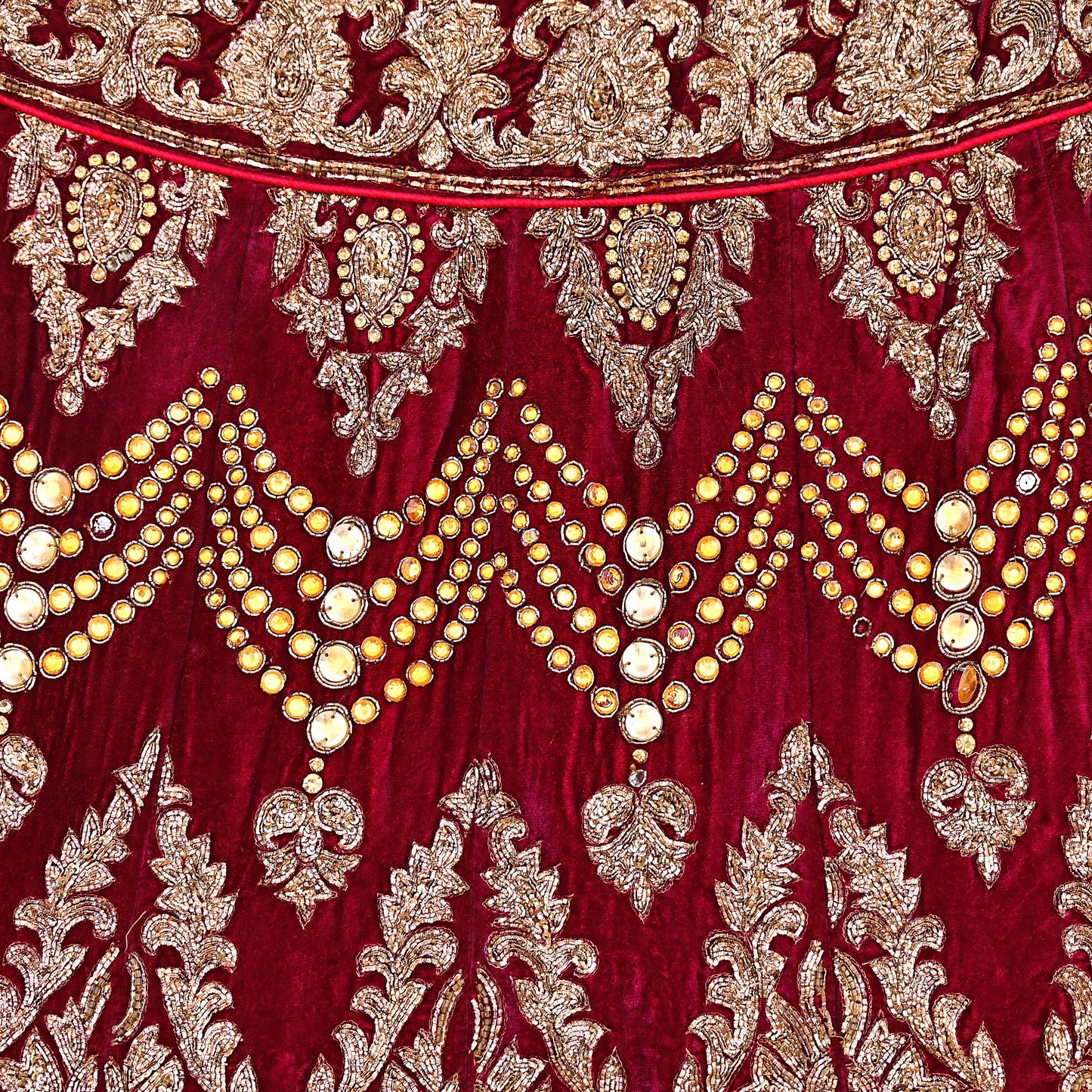 Manish Malhotra Red Velvet Lehenga Skirt Heavy Zardozi Dabka Embroidery Indian Bridal Wear, Designer Couture Wedding Outfit