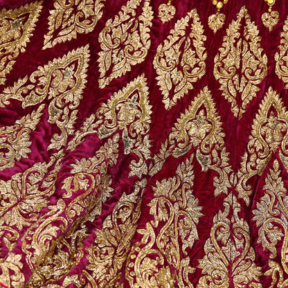 Manish Malhotra Red Velvet Lehenga Skirt Heavy Zardozi Dabka Embroidery Indian Bridal Wear, Designer Couture Wedding Outfit