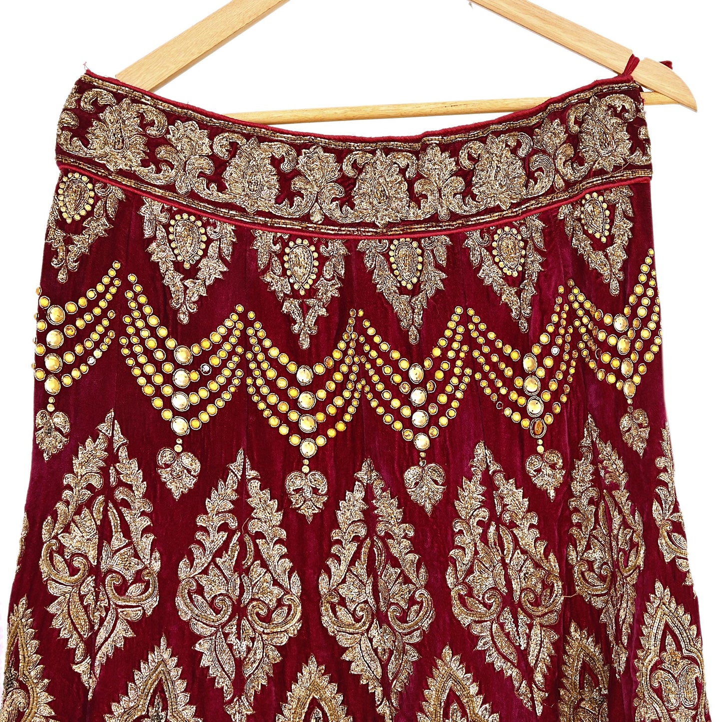 Manish Malhotra Red Velvet Lehenga Skirt Heavy Zardozi Dabka Embroidery Indian Bridal Wear, Designer Couture Wedding Outfit