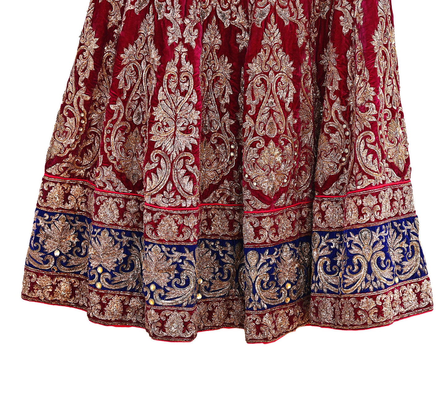 Manish Malhotra Red Velvet Lehenga Skirt Heavy Zardozi Dabka Embroidery Indian Bridal Wear, Designer Couture Wedding Outfit