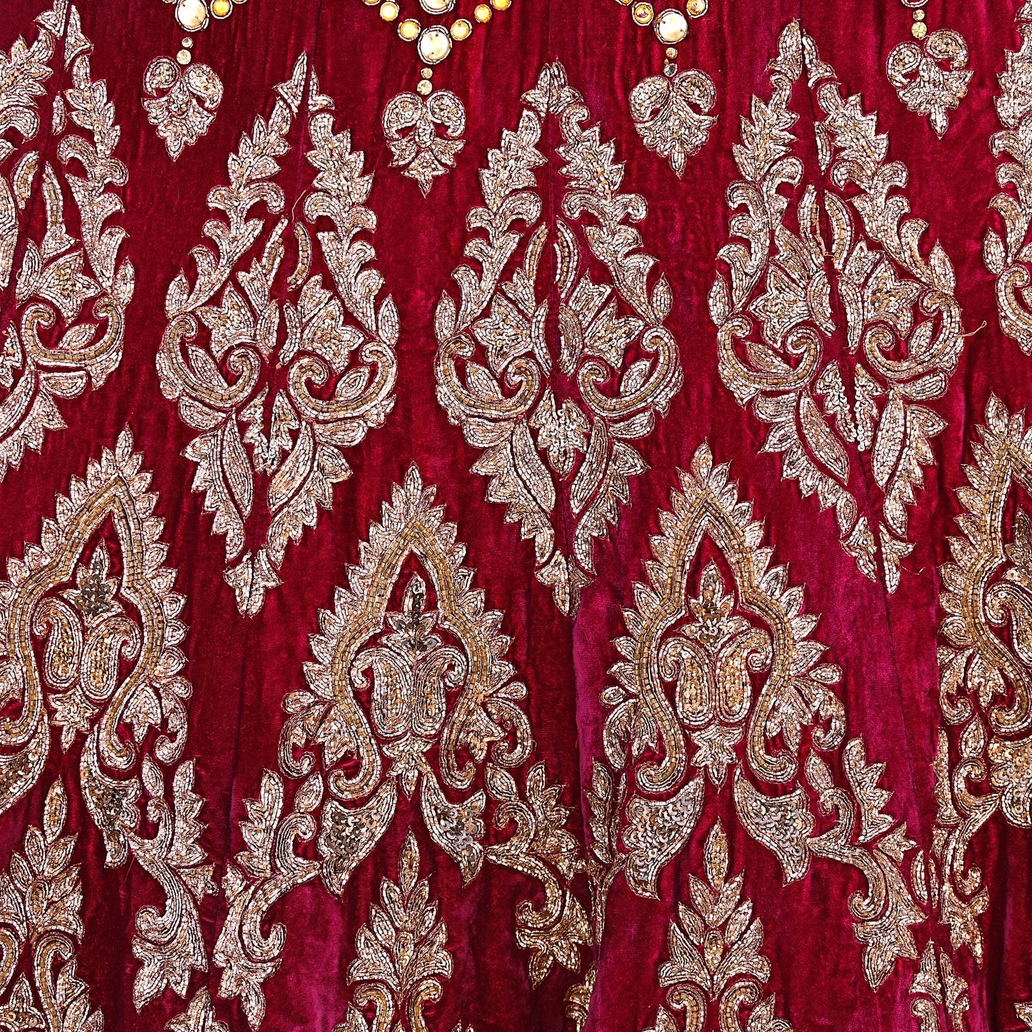 Manish Malhotra Red Velvet Lehenga Skirt Heavy Zardozi Dabka Embroidery Indian Bridal Wear, Designer Couture Wedding Outfit