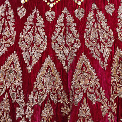 Manish Malhotra Red Velvet Lehenga Skirt Heavy Zardozi Dabka Embroidery Indian Bridal Wear, Designer Couture Wedding Outfit