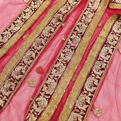 Indian Vintage Heavy Red Net/Mesh Hand Embroidered Dupatta Designer By Manish Malhotra Bridal Wear Zardozi Veil Hijab