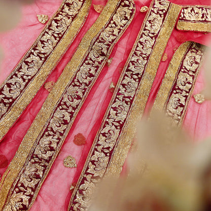 Indian Vintage Heavy Red Net/Mesh Hand Embroidered Dupatta Designer By Manish Malhotra Bridal Wear Zardozi Veil Hijab