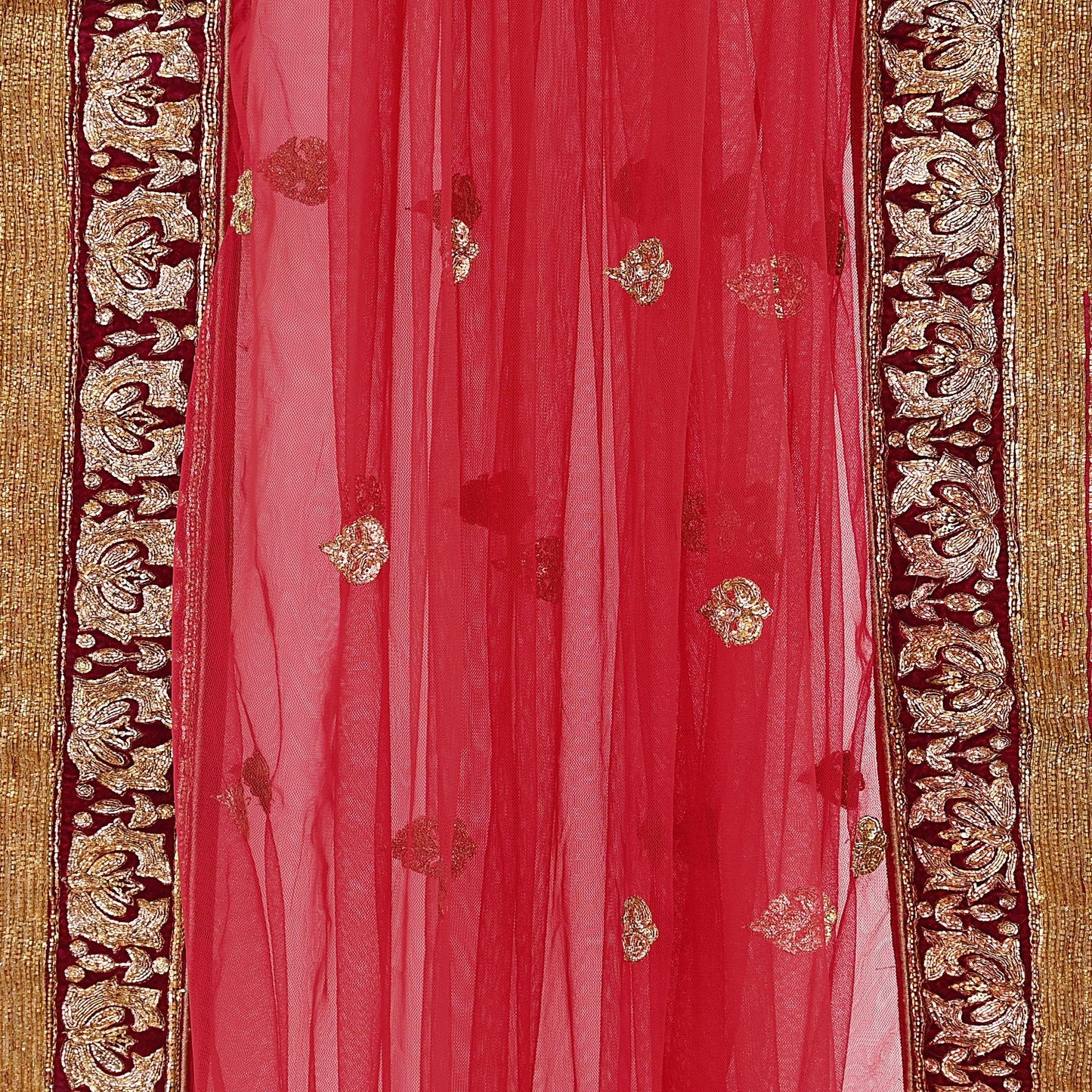 Indian Vintage Heavy Red Net/Mesh Hand Embroidered Dupatta Designer By Manish Malhotra Bridal Wear Zardozi Veil Hijab