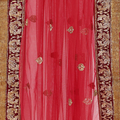 Indian Vintage Heavy Red Net/Mesh Hand Embroidered Dupatta Designer By Manish Malhotra Bridal Wear Zardozi Veil Hijab