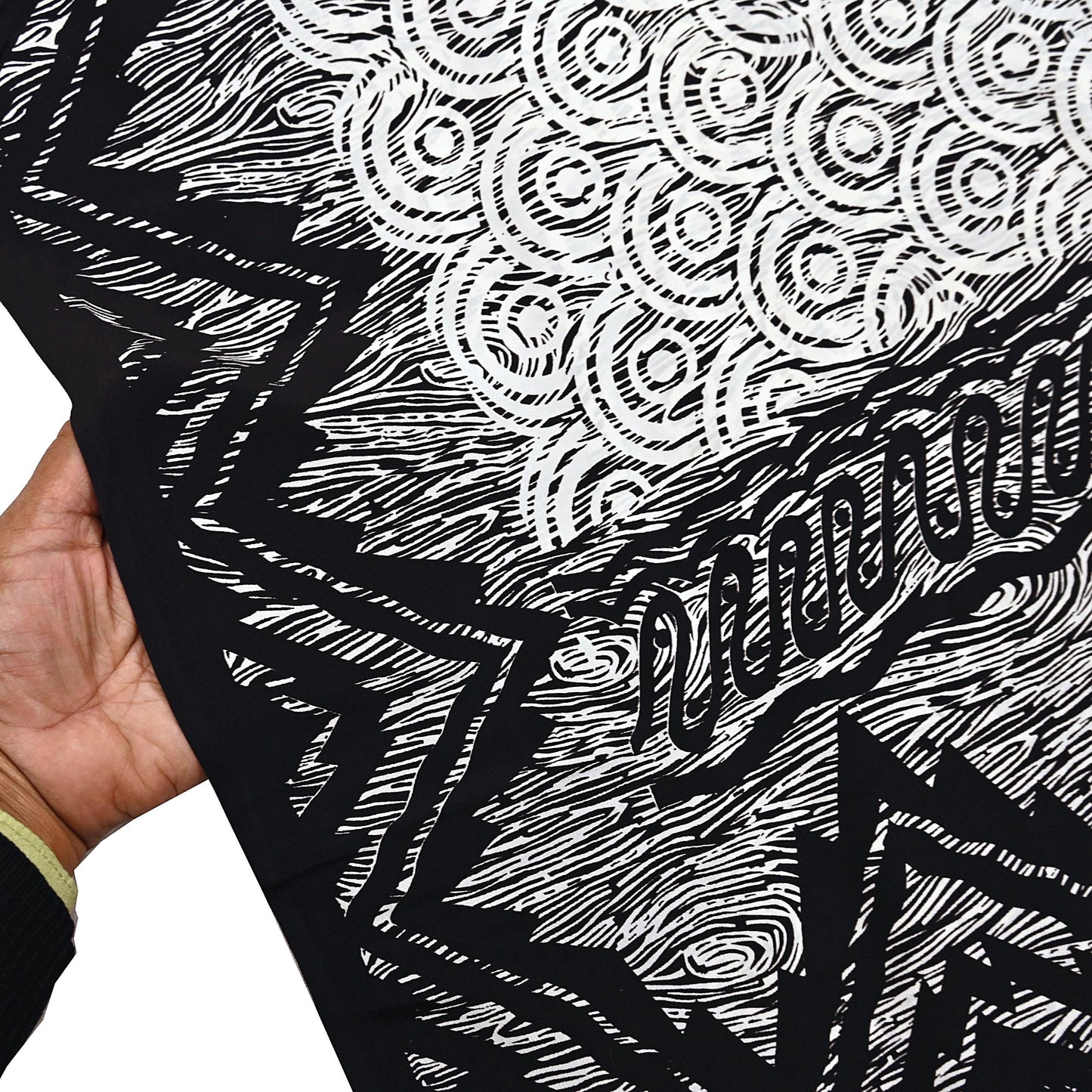 Indian Vintage Black & white Pure Crepe Silk Saree Abstrct Print 5 Yards Soft Sewing Fabric for Dressmaking, Quilting, Crafting Upcycling