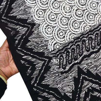 Indian Vintage Black & white Pure Crepe Silk Saree Abstrct Print 5 Yards Soft Sewing Fabric for Dressmaking, Quilting, Crafting Upcycling