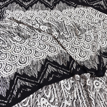 Indian Vintage Black & white Pure Crepe Silk Saree Abstrct Print 5 Yards Soft Sewing Fabric for Dressmaking, Quilting, Crafting Upcycling