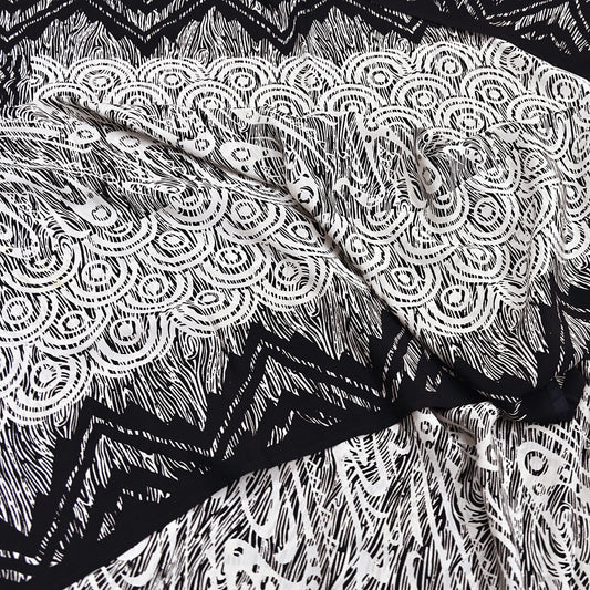 Indian Vintage Black & white Pure Crepe Silk Saree Abstrct Print 5 Yards Soft Sewing Fabric for Dressmaking, Quilting, Crafting Upcycling