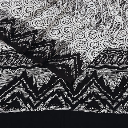 Indian Vintage Black & white Pure Crepe Silk Saree Abstrct Print 5 Yards Soft Sewing Fabric for Dressmaking, Quilting, Crafting Upcycling