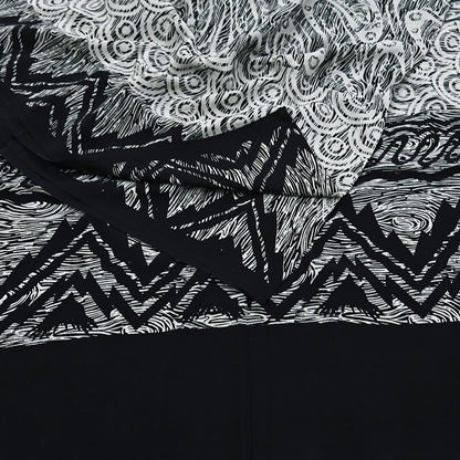 Indian Vintage Black & white Pure Crepe Silk Saree Abstrct Print 5 Yards Soft Sewing Fabric for Dressmaking, Quilting, Crafting Upcycling