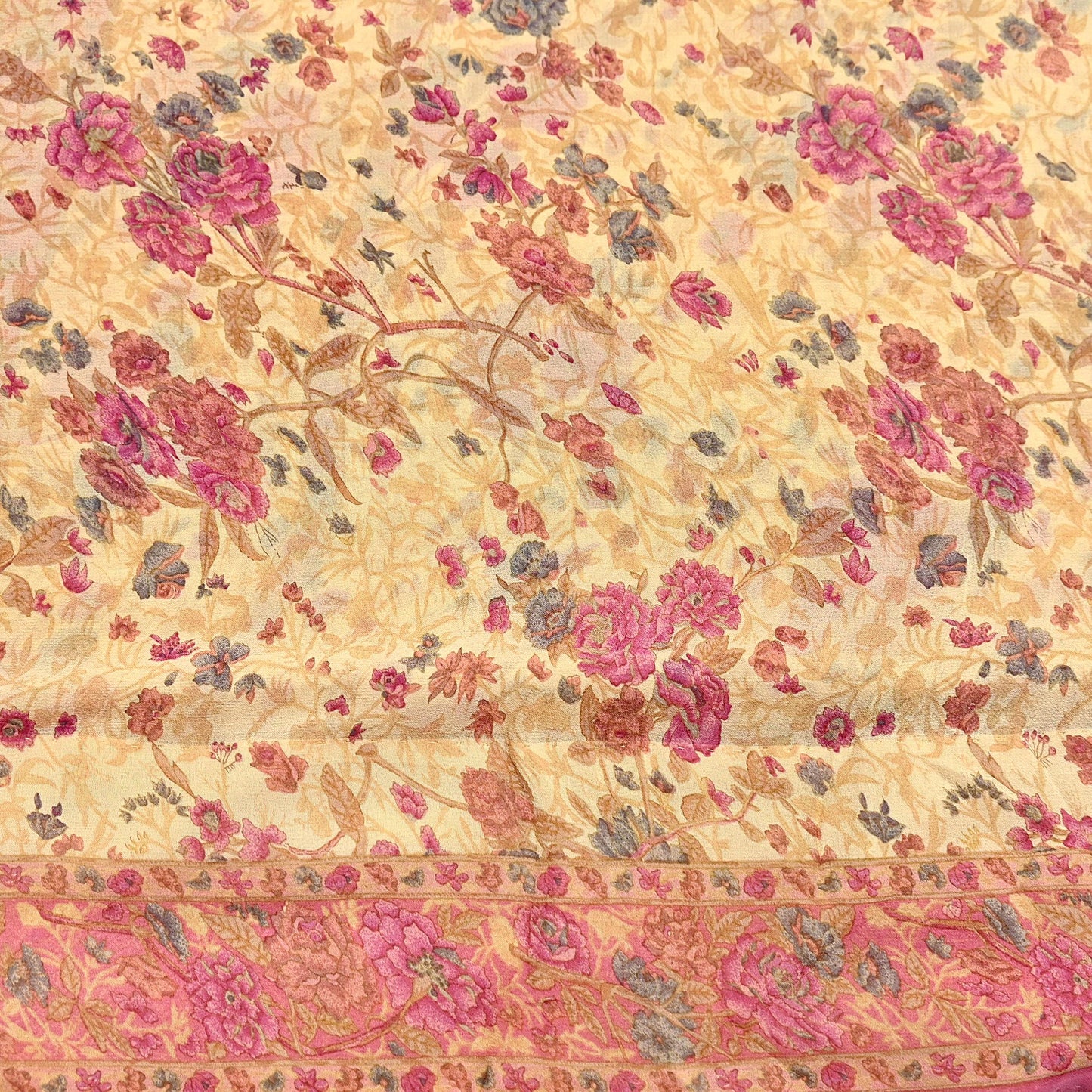 Indian Vintage Beige Saree 100% Pure Georgette Silk Printed Sari Sewing 6yd Craft Fabric Dress Designing for Dress making