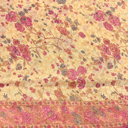 Indian Vintage Beige Saree 100% Pure Georgette Silk Printed Sari Sewing 6yd Craft Fabric Dress Designing for Dress making