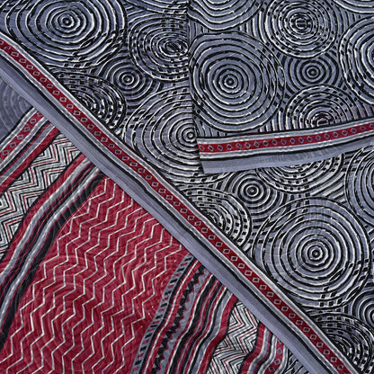 Indian Vintage Black & Gray Saree 100% Pure Georgette Silk Printed Sari Sewing 6yd Craft Fabric Dress Designing for Dress making