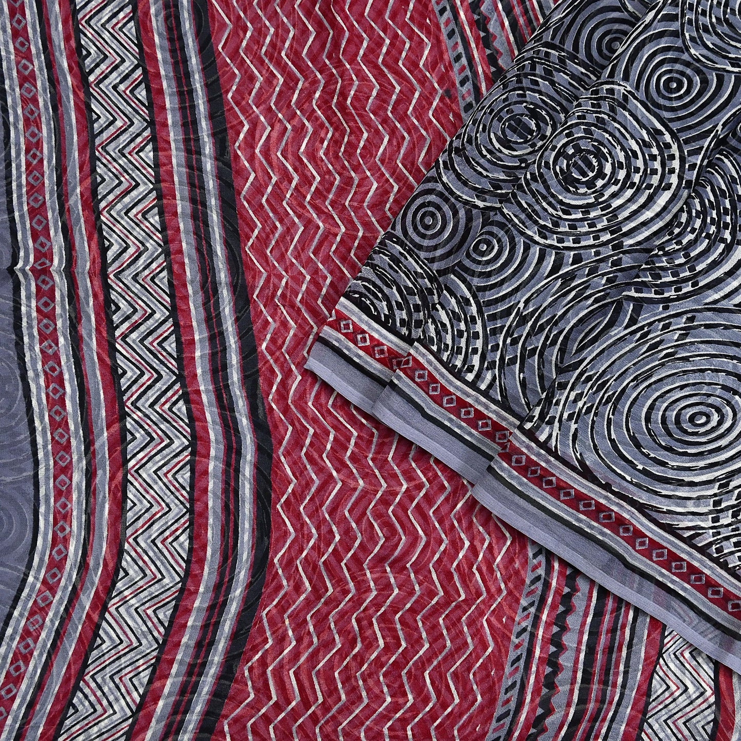 Indian Vintage Black & Gray Saree 100% Pure Georgette Silk Printed Sari Sewing 6yd Craft Fabric Dress Designing for Dress making