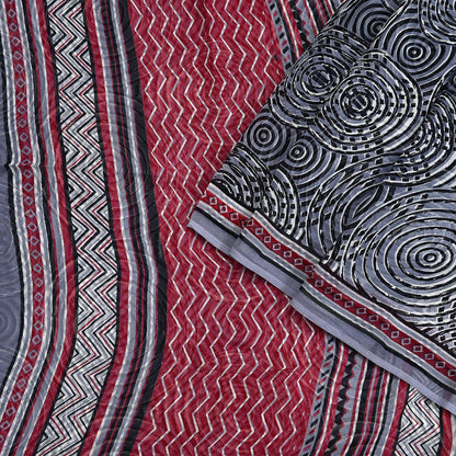 Indian Vintage Black & Gray Saree 100% Pure Georgette Silk Printed Sari Sewing 6yd Craft Fabric Dress Designing for Dress making