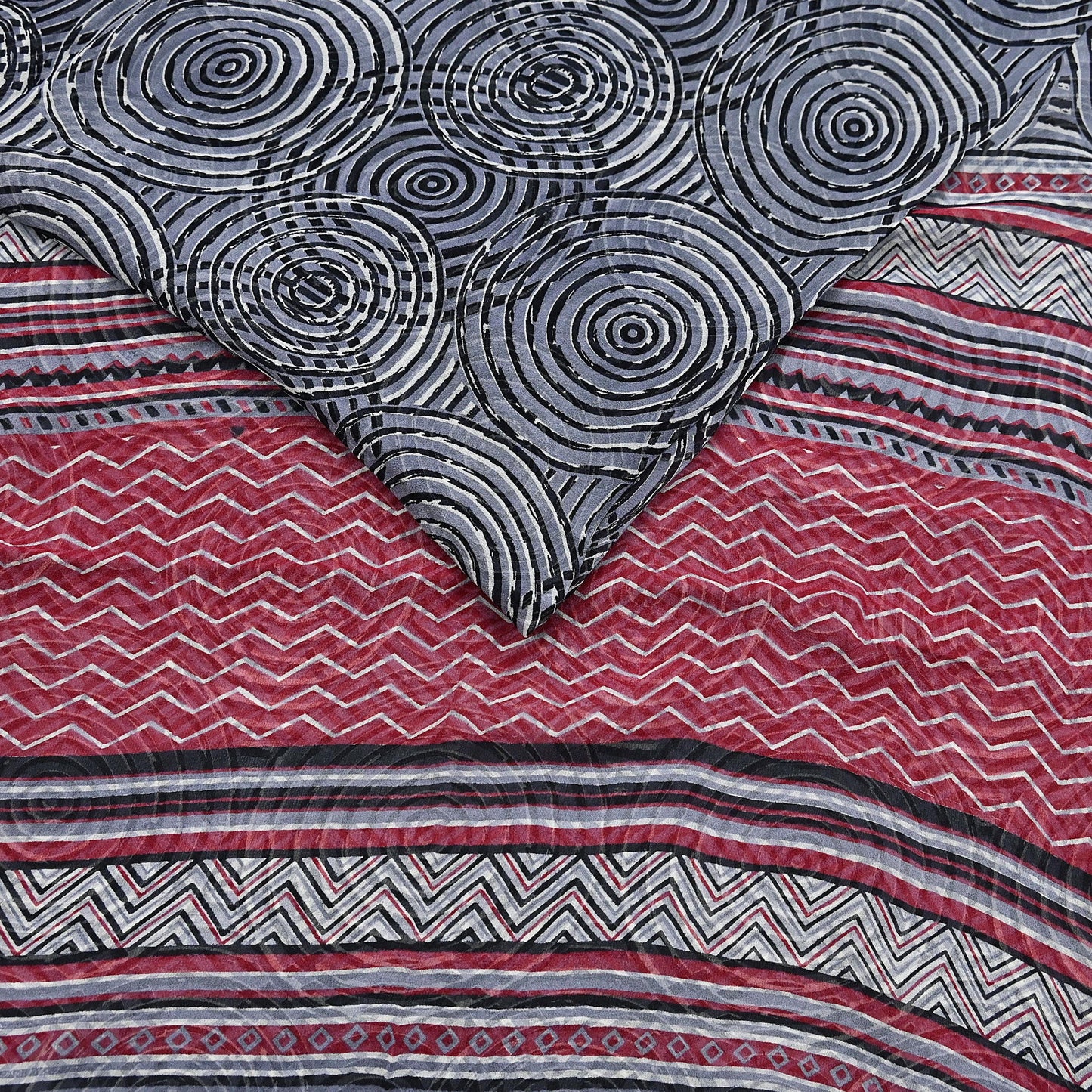 Indian Vintage Black & Gray Saree 100% Pure Georgette Silk Printed Sari Sewing 6yd Craft Fabric Dress Designing for Dress making