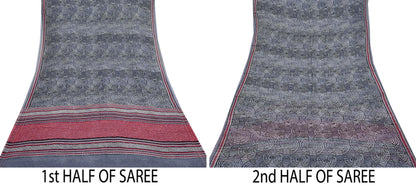 Indian Vintage Black & Gray Saree 100% Pure Georgette Silk Printed Sari Sewing 6yd Craft Fabric Dress Designing for Dress making