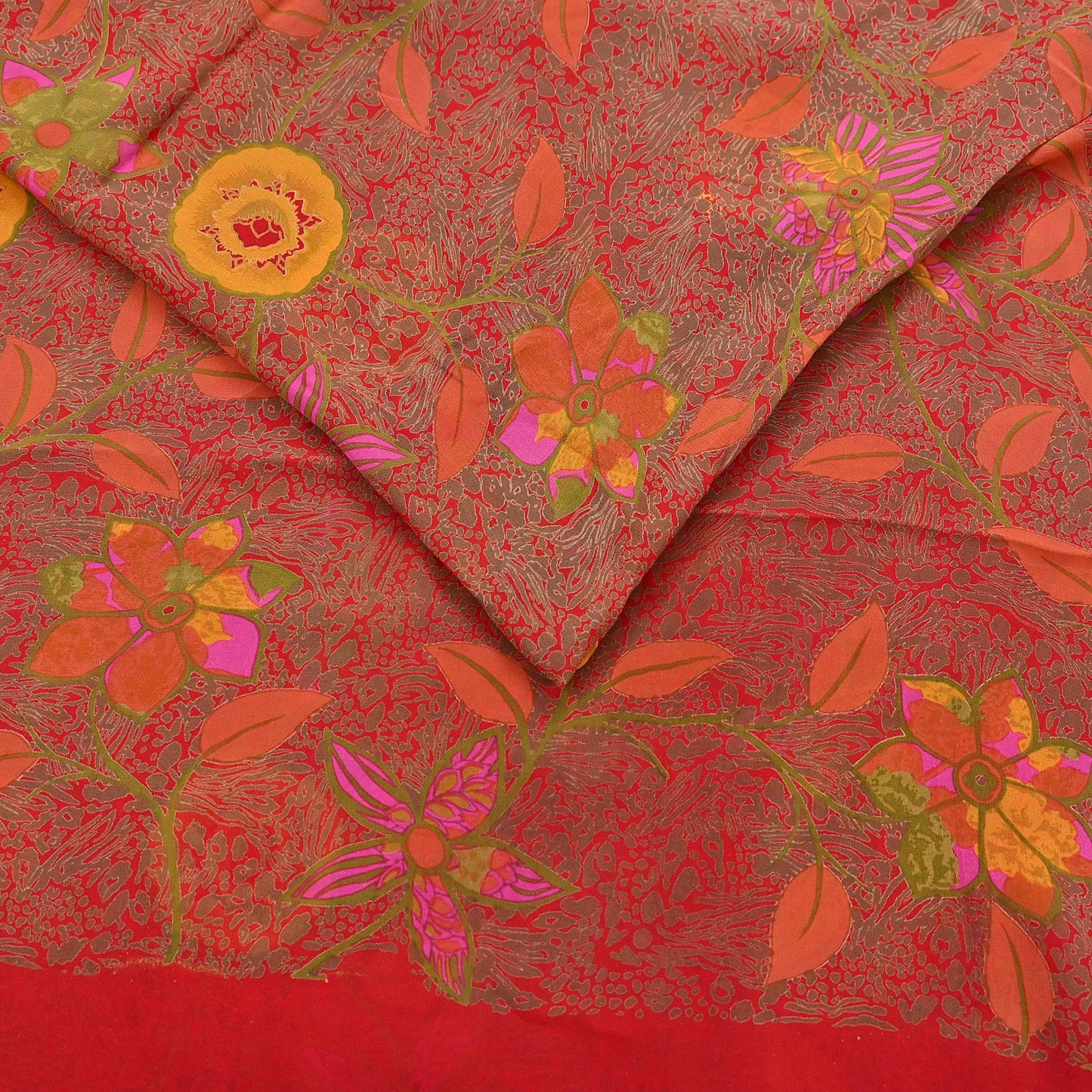 Indian Vintage Red Saree 100% Pure Georgette Silk Printed Sari Sewing 5yd Craft Fabric Dress Designing for Dress making