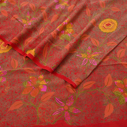 Indian Vintage Red Saree 100% Pure Georgette Silk Printed Sari Sewing 5yd Craft Fabric Dress Designing for Dress making