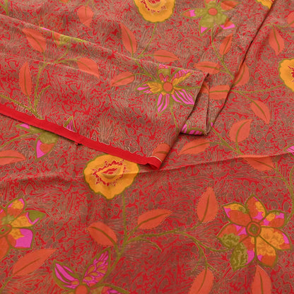 Indian Vintage Red Saree 100% Pure Georgette Silk Printed Sari Sewing 5yd Craft Fabric Dress Designing for Dress making