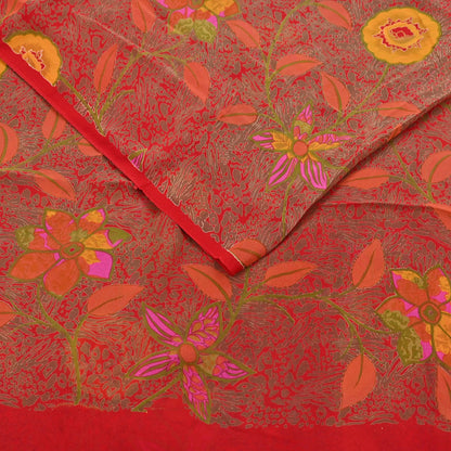 Indian Vintage Red Saree 100% Pure Georgette Silk Printed Sari Sewing 5yd Craft Fabric Dress Designing for Dress making