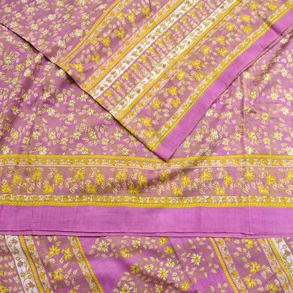 Indian Vintage Pink Pure Silk Printed Saree 6 Yards Soft Floral Fabric for Dressmaking, Quilting, Crafting, Sewing & Upcycling