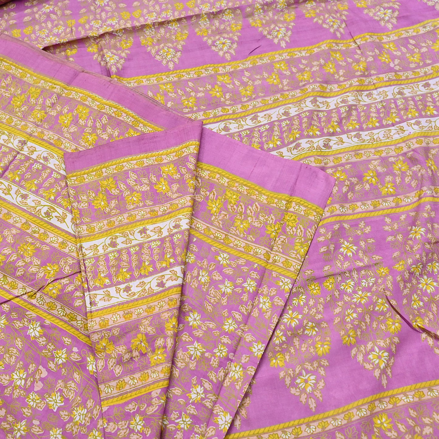 Indian Vintage Pink Pure Silk Printed Saree 6 Yards Soft Floral Fabric for Dressmaking, Quilting, Crafting, Sewing & Upcycling