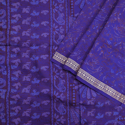 Vintage Blue Pure Silk Saree Indian Printed Silk Fabric 5 Yards Boho Craft Material for Sewing, Quilting, Dressmaking, Upcycling
