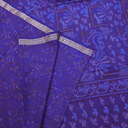 Vintage Blue Pure Silk Saree Indian Printed Silk Fabric 5 Yards Boho Craft Material for Sewing, Quilting, Dressmaking, Upcycling