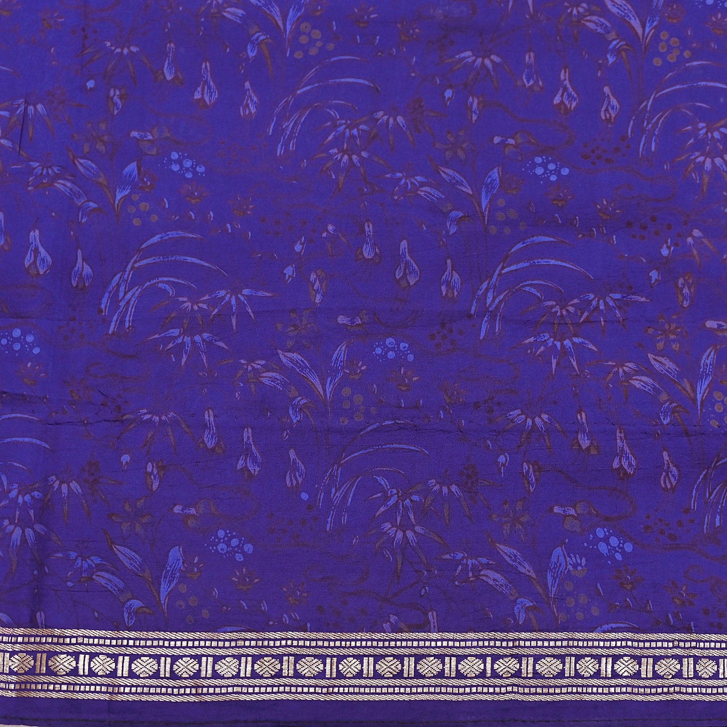 Vintage Blue Pure Silk Saree Indian Printed Silk Fabric 5 Yards Boho Craft Material for Sewing, Quilting, Dressmaking, Upcycling