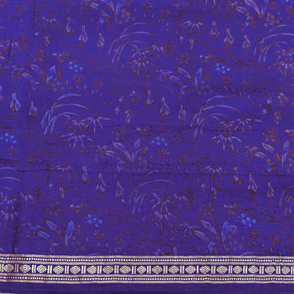 Vintage Blue Pure Silk Saree Indian Printed Silk Fabric 5 Yards Boho Craft Material for Sewing, Quilting, Dressmaking, Upcycling