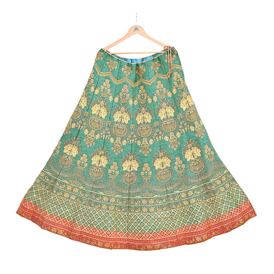 Indian Vintage Green woven brocade Skirt Party Wear Bollywood Lehenga Zari