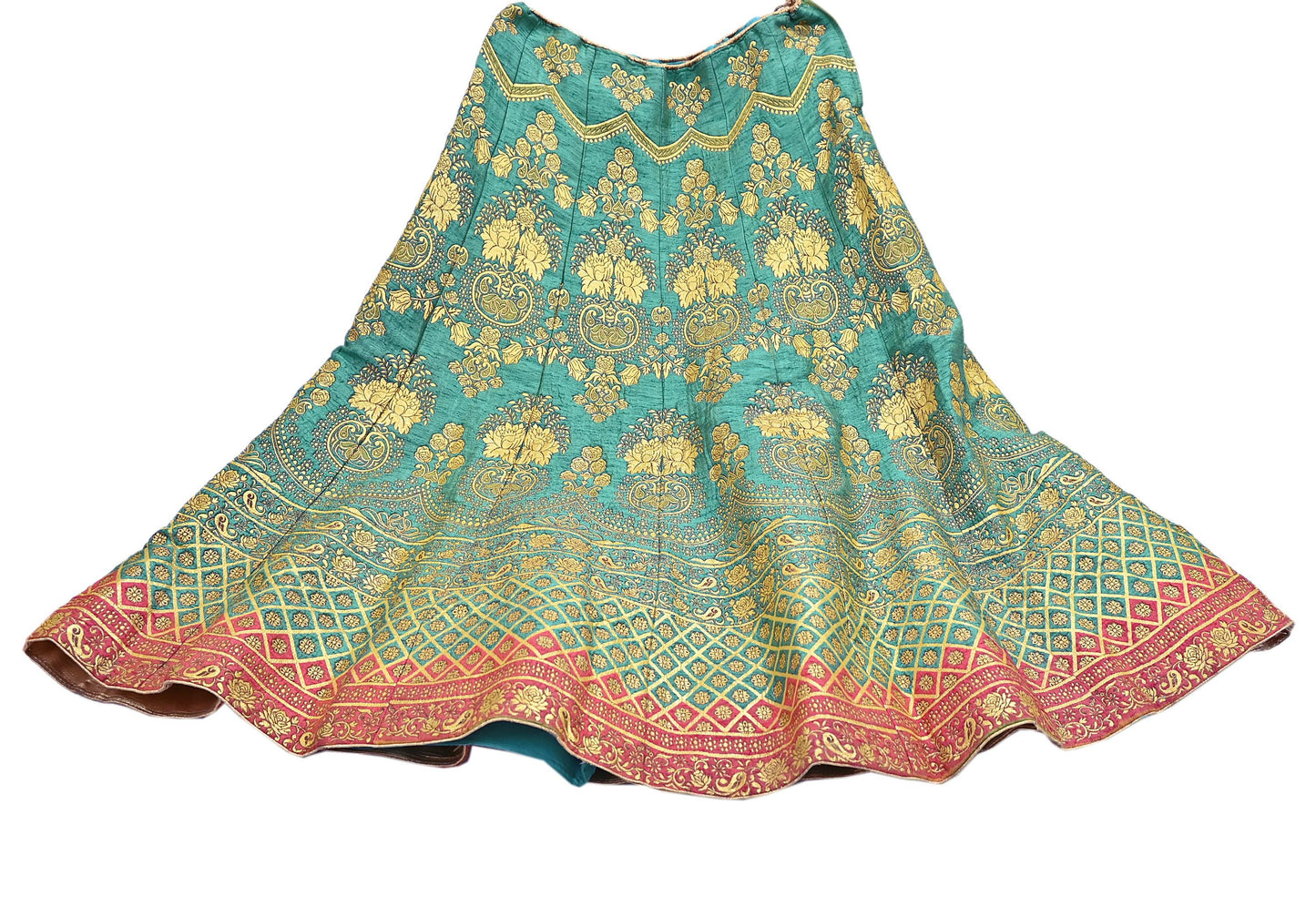 Indian Vintage Green woven brocade Skirt Party Wear Bollywood Lehenga Zari